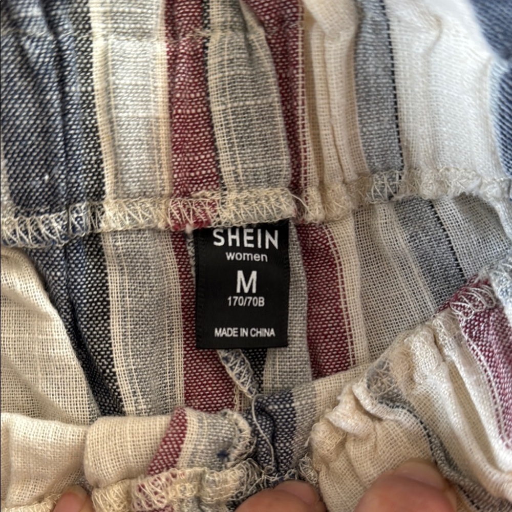 SHEIN High Waist Blue and Red Striped Shorts - Picture 2 of 3